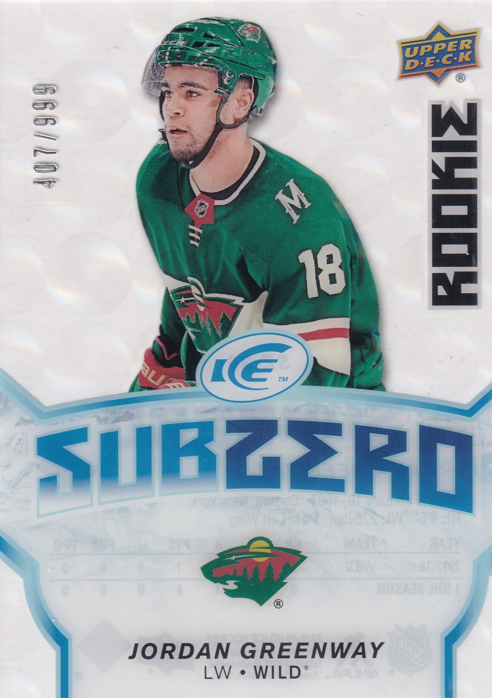 Jordan Greenway - 2018/19 UD Ice Hockey - SubZero - #SZ-36